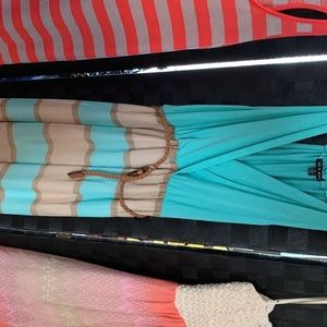 Long aqua/teal as you wish dress with skinny belt. Size medium